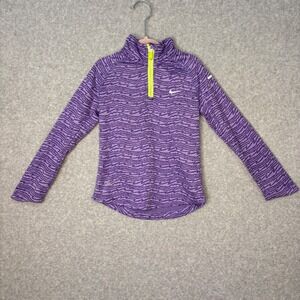 Nike Running Girls Kids 1/4 Zip Jacket Top Purple Neon Green Dri Fit Lightweight